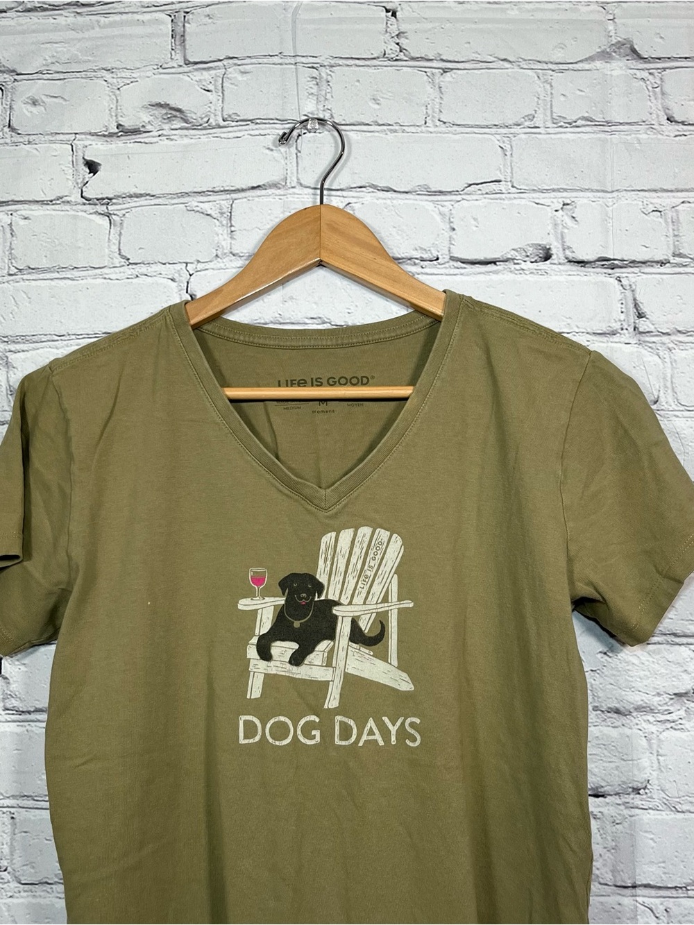 Life is Good Dog Days Crusher T Shirt Womens Size Medium Green Short Sleeve - Picture 2 of 10